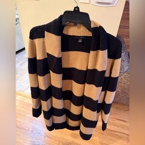 Ann Taylor Striped Ribbed Sweater Black Tan Size M